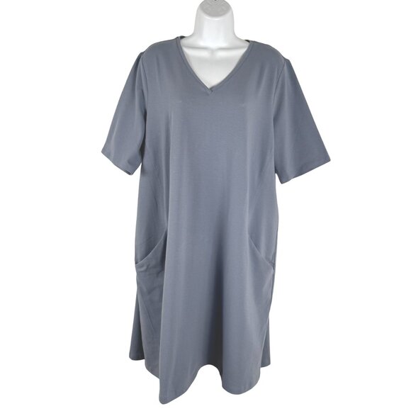 Eileen Fisher T-Shirt Dress XL Blue Short Sleeve V-Neck Stretch NWT DR-1721 - Picture 1 of 9